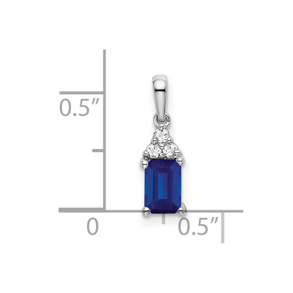 14k White Gold Emerald-shape Sapphire and Diamond Pendant (0.6 grams)
