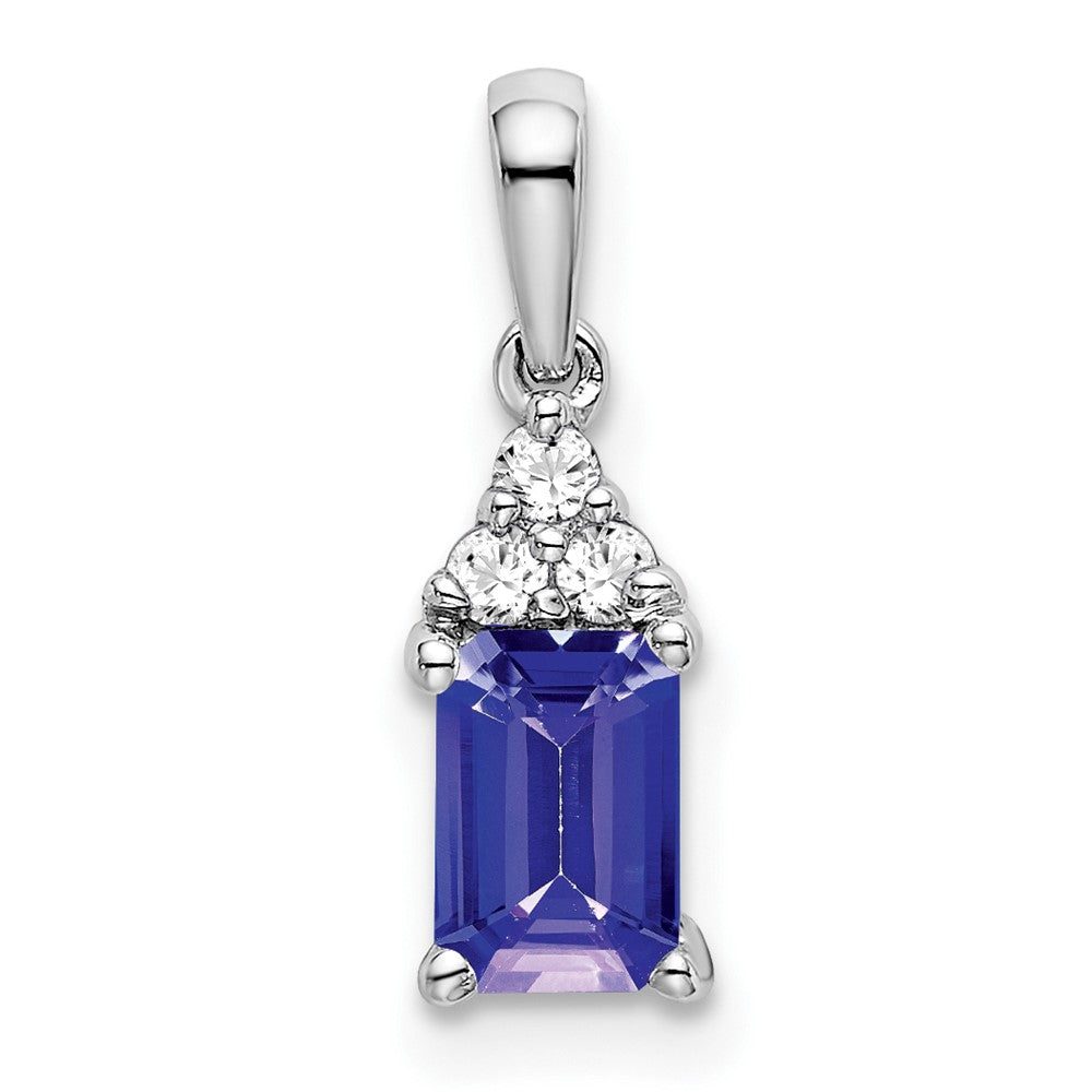 14k White Gold Emerald-shape Tanzanite and Diamond Pendant (0.6 grams)