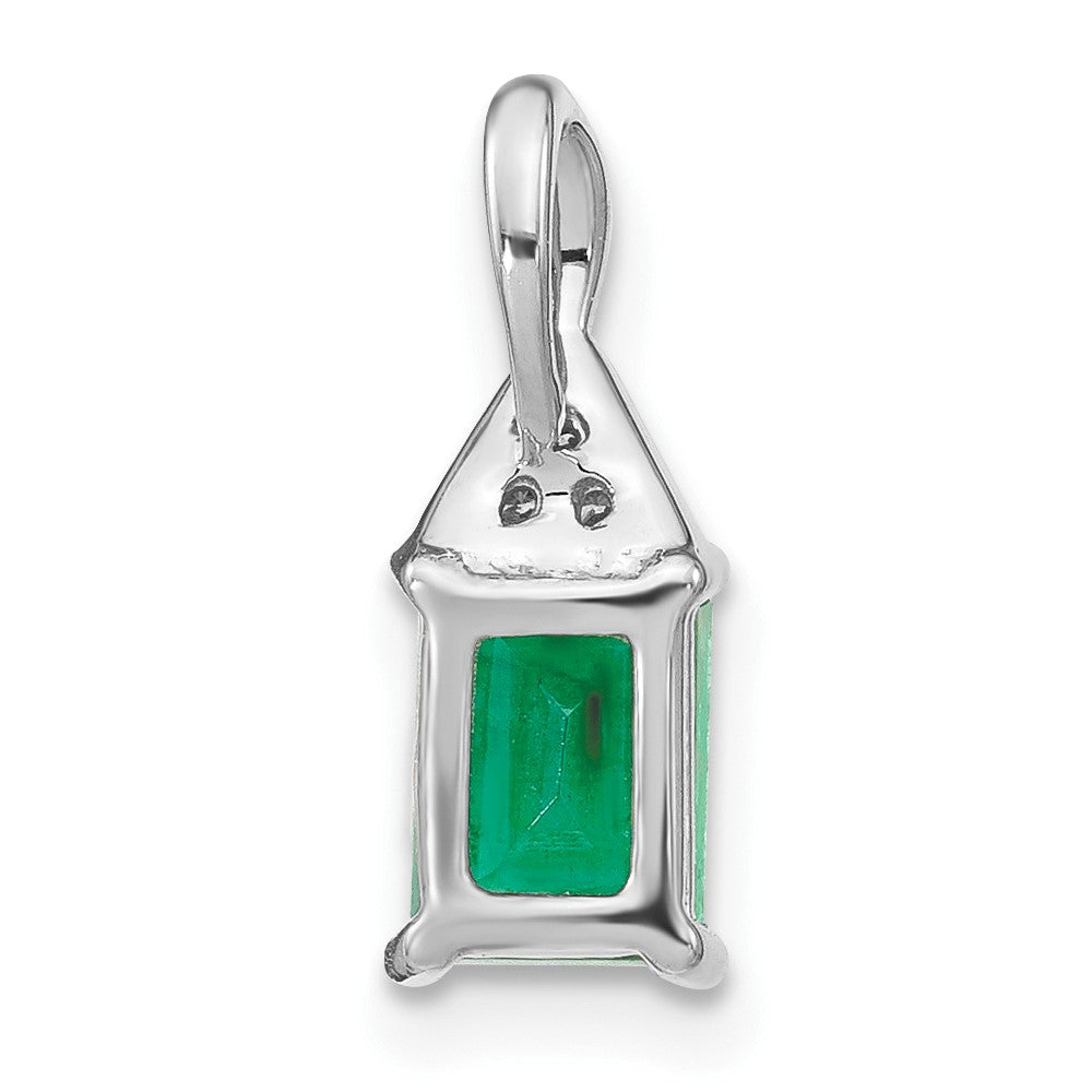14k White Gold Rectangle Emerald and Diamond Pendant (0.85 grams)