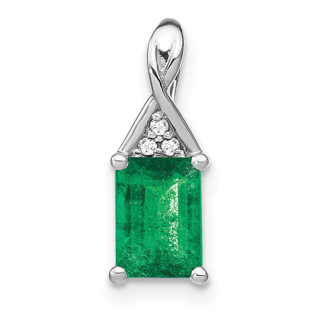 14k White Gold Rectangle Emerald and Diamond Pendant (0.85 grams)