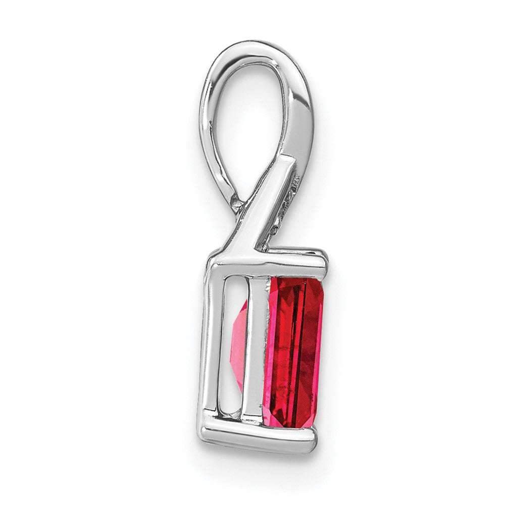 14k White Gold Emerald-shape Ruby and Diamond Pendant (0.85 grams)