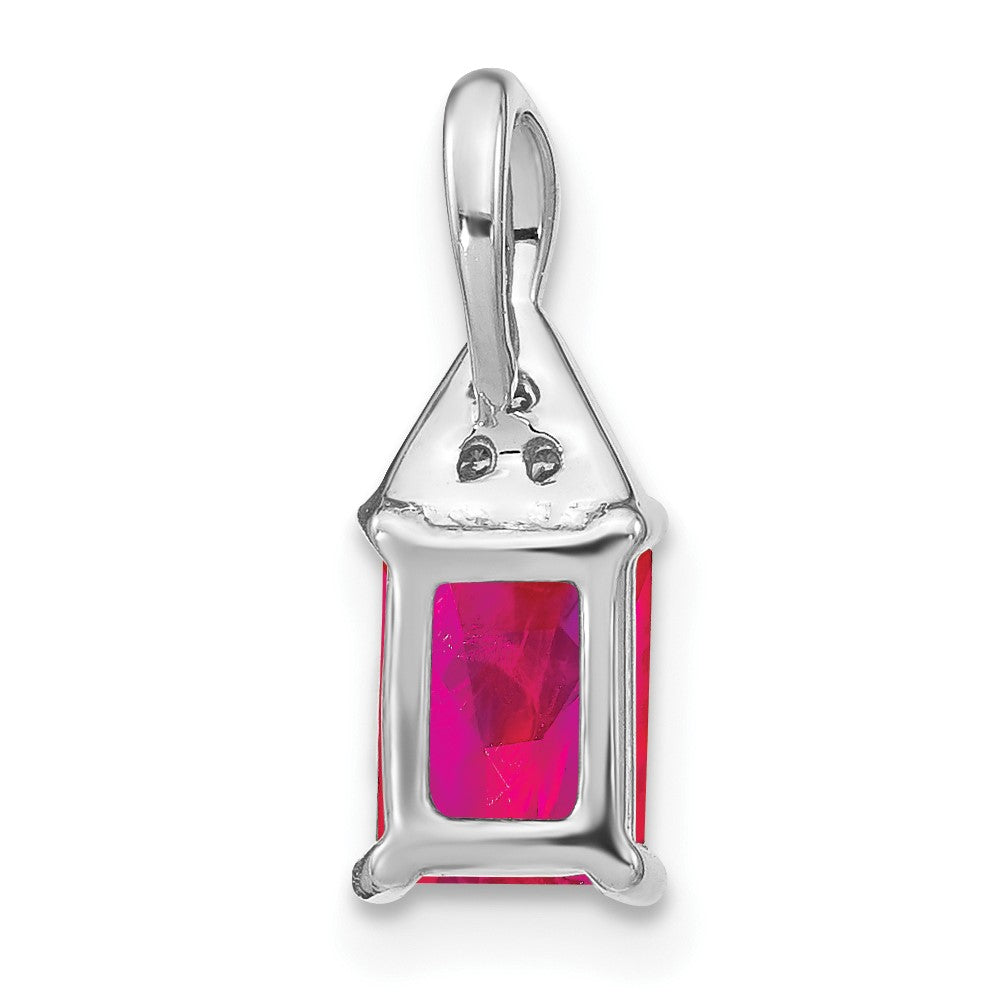 14k White Gold Emerald-shape Ruby and Diamond Pendant (0.85 grams)