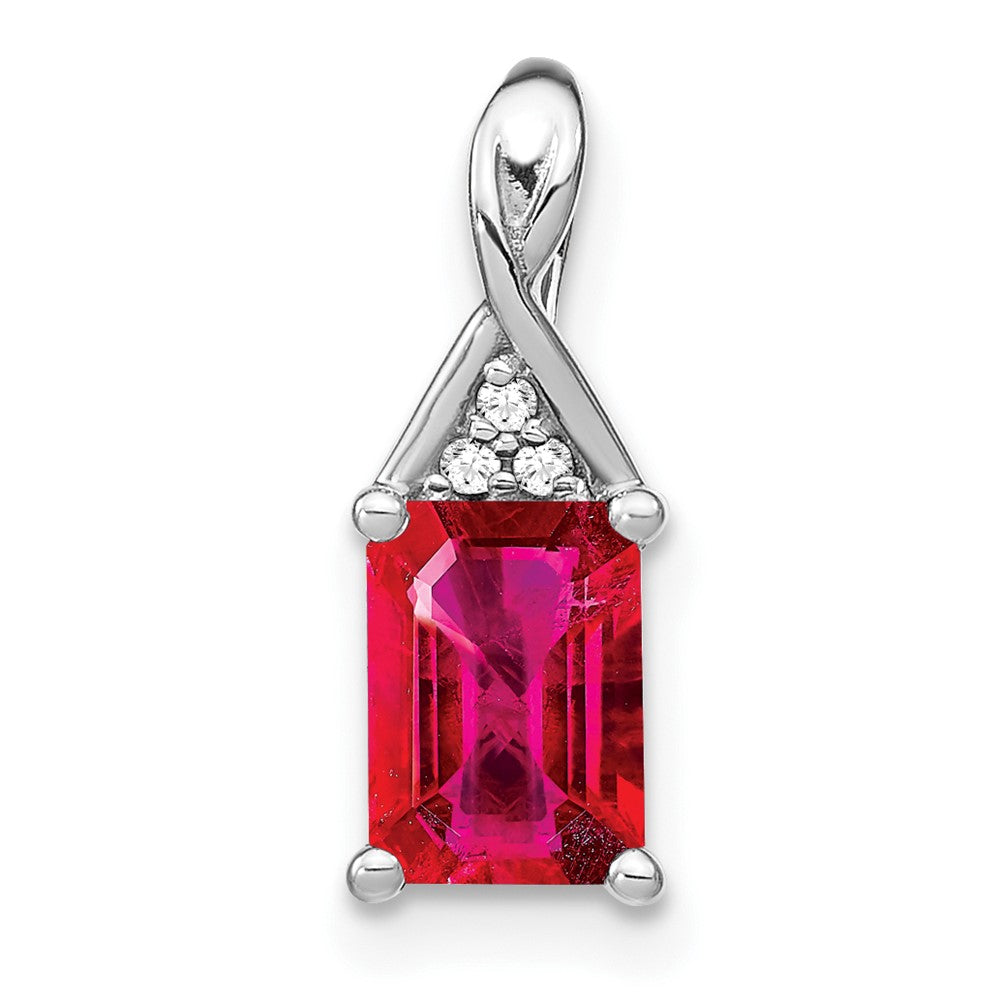 14k White Gold Emerald-shape Ruby and Diamond Pendant (0.85 grams)