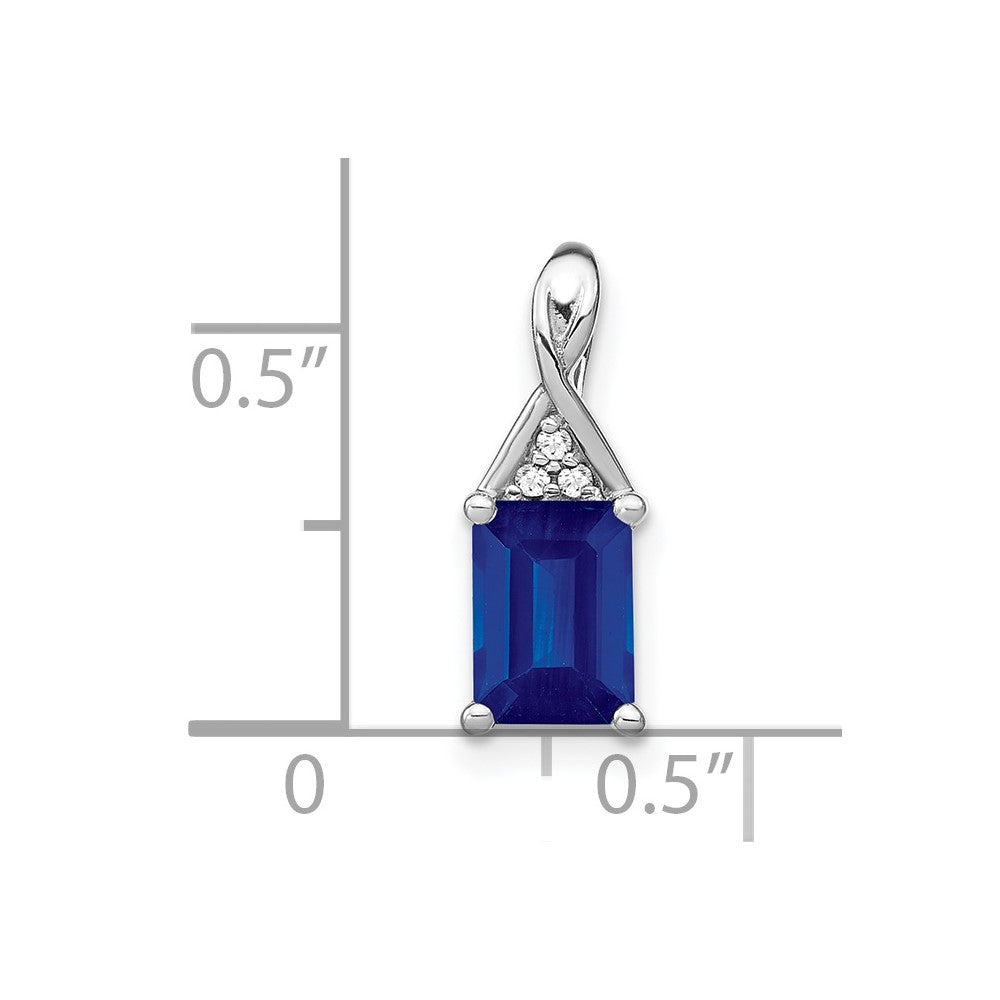 14k White Gold Emerald-shape Sapphire and Diamond Pendant (0.85 grams)