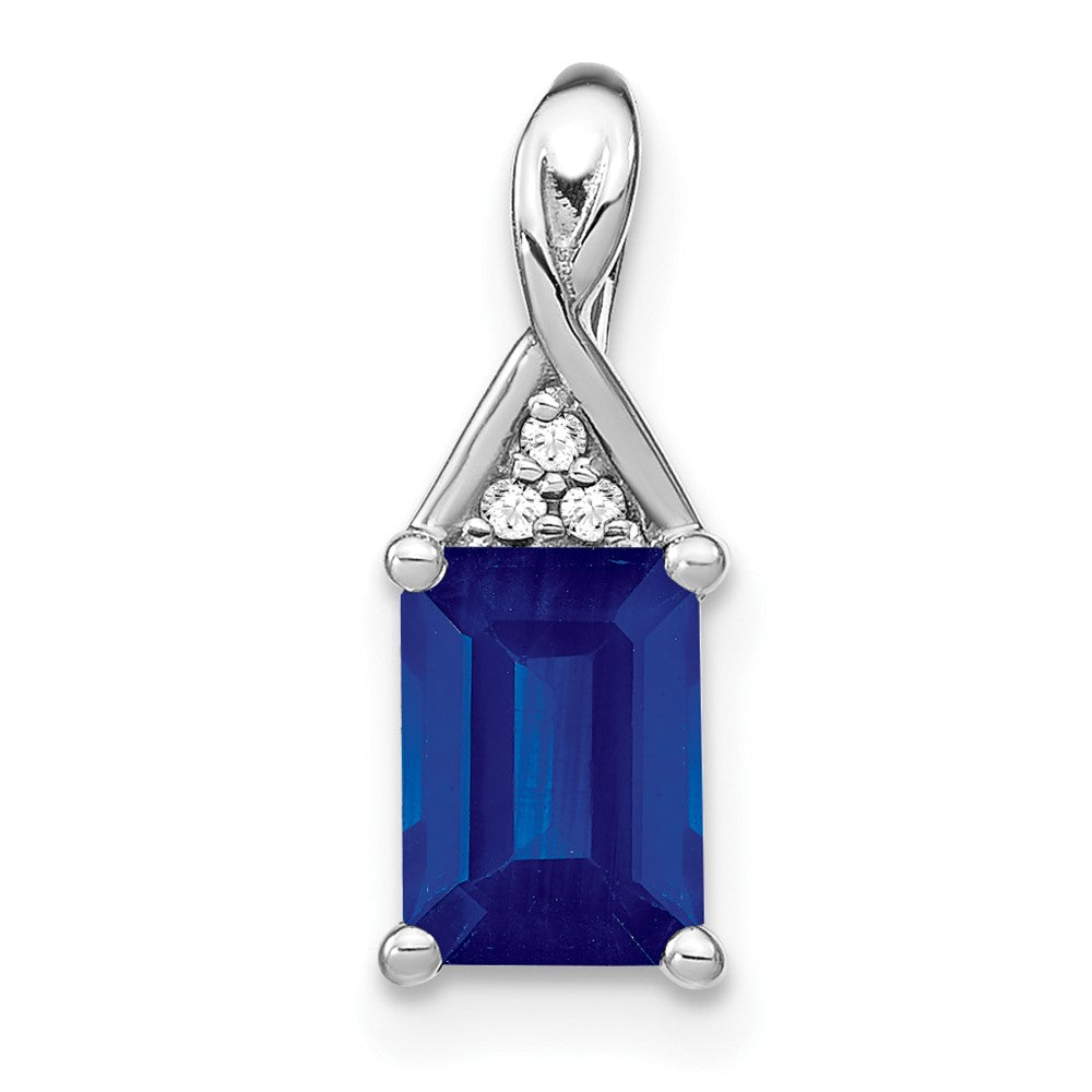 14k White Gold Emerald-shape Sapphire and Diamond Pendant (0.85 grams)