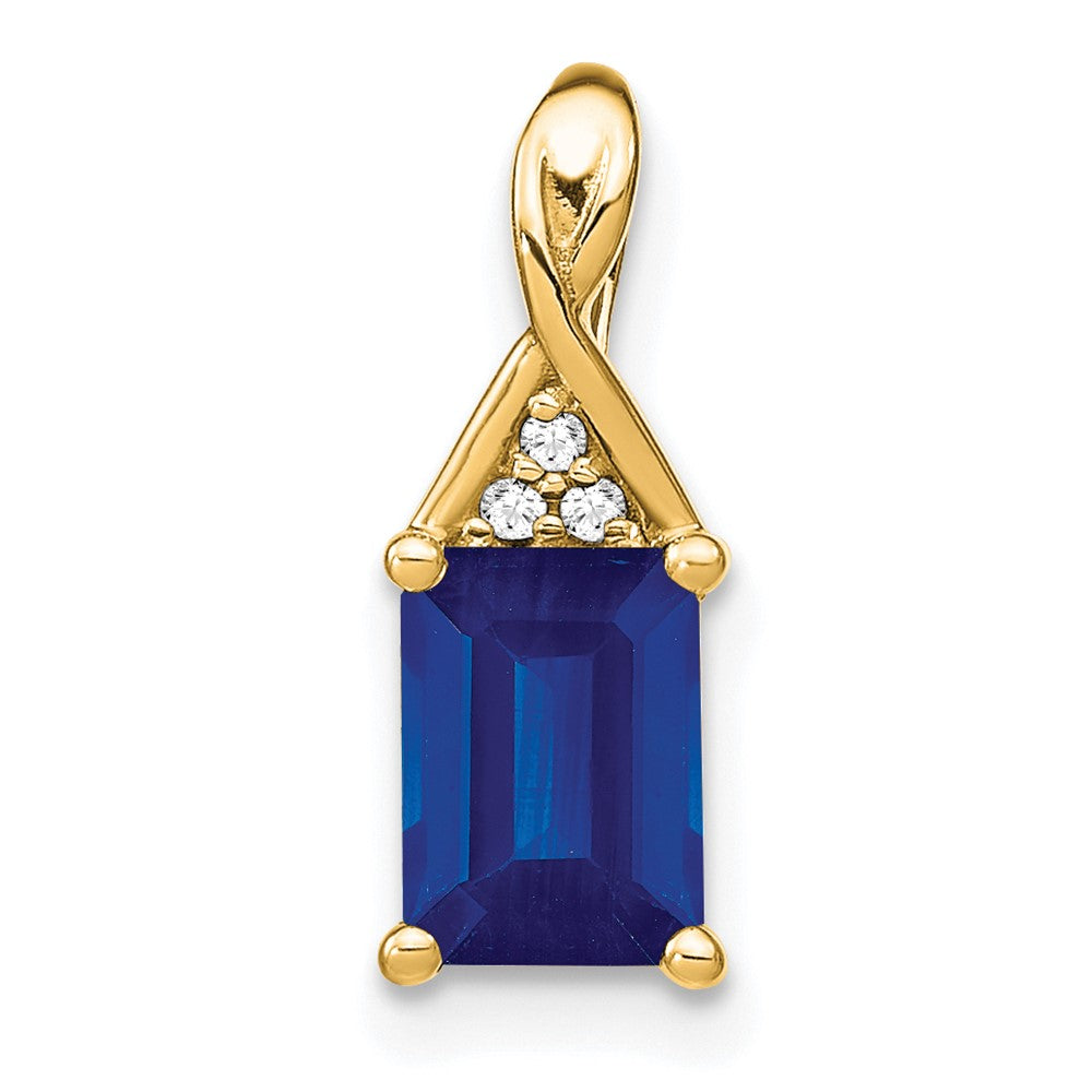 14k Emerald-shape Sapphire and Diamond Pendant (0.85 grams)