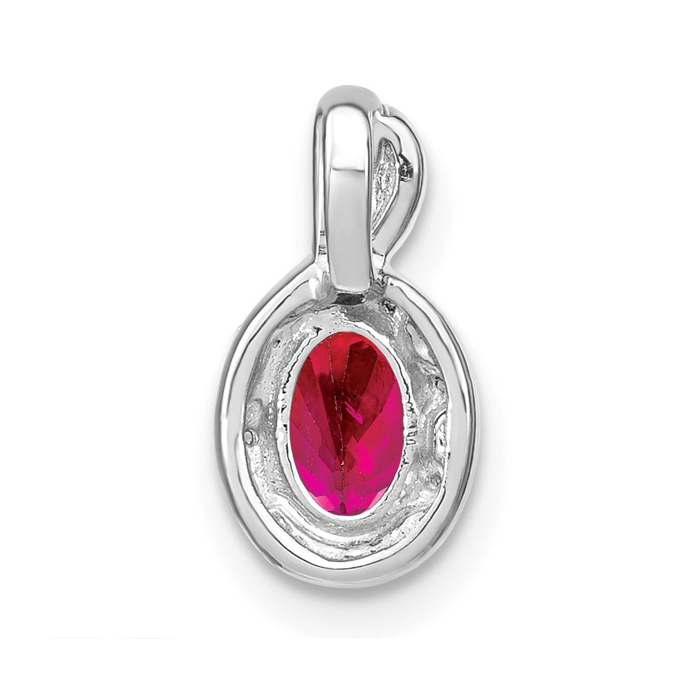 14k White Gold Oval Ruby and Diamond Pendant (0.85 grams)