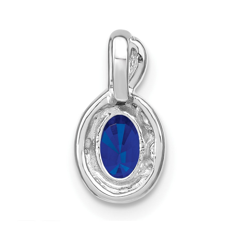 14k White Gold Oval Sapphire and Diamond Halo Pendant (0.85 grams)