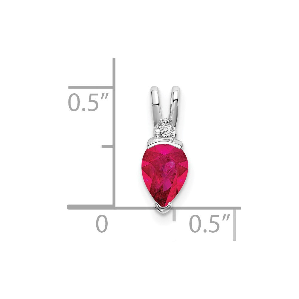 14k White Gold Pear Ruby and Diamond Pendant (0.55 grams)