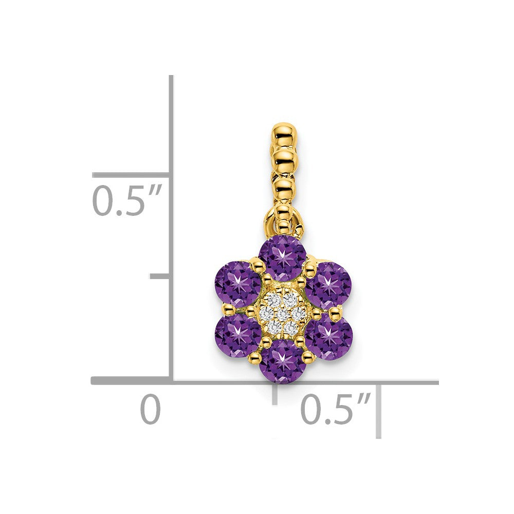 14k Amethyst and Diamond Floral Pendant (1.15 grams)