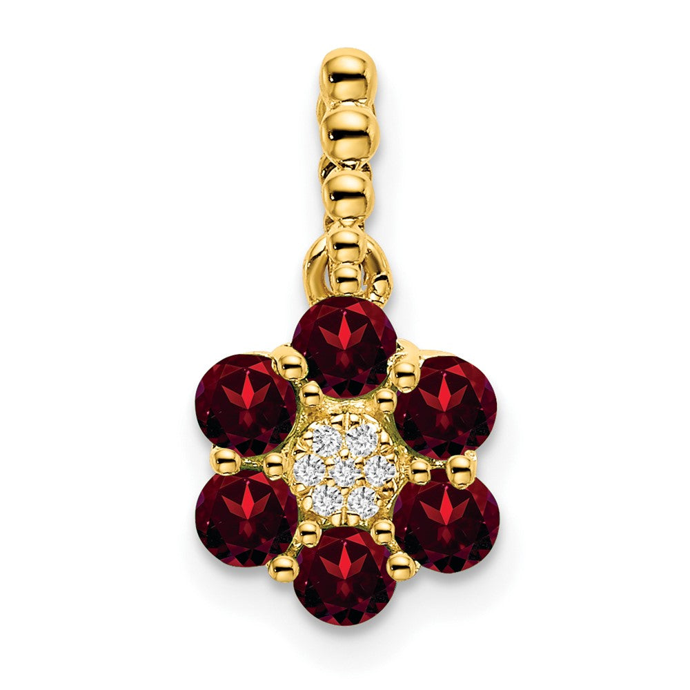 14k Garnet and Diamond Floral Pendant (1.15 grams)