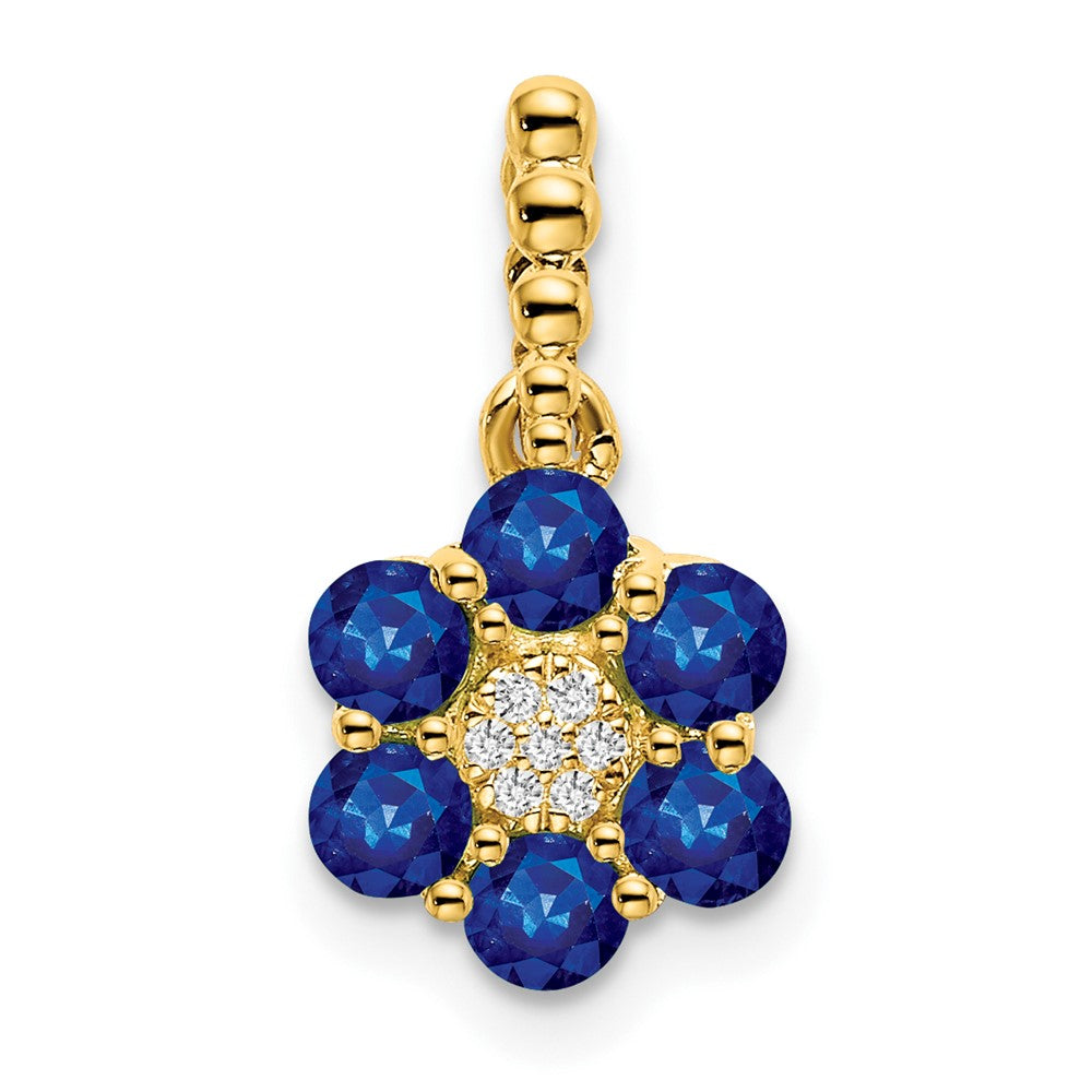 14k Sapphire and Diamond Floral Pendant (1.15 grams)