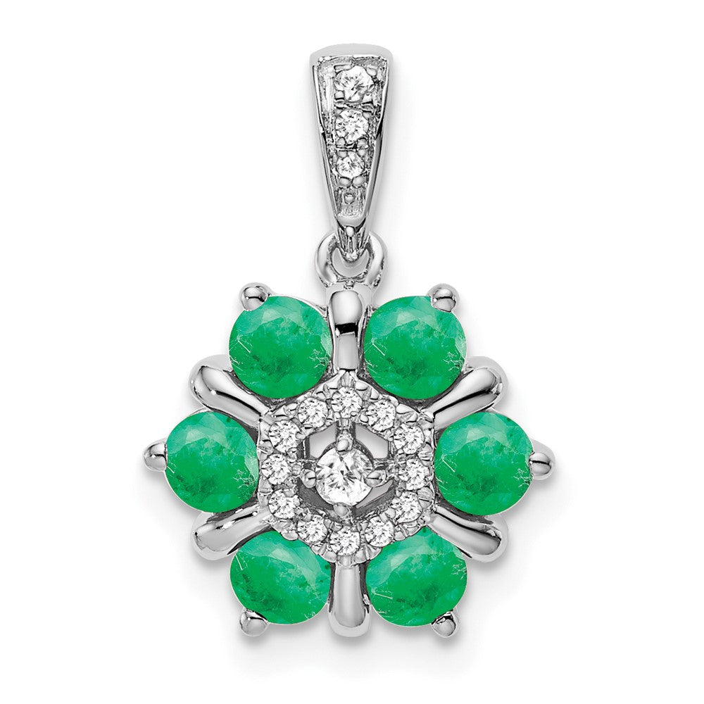 14k White Gold Emerald and Diamond Floral Pendant (1.65 grams)
