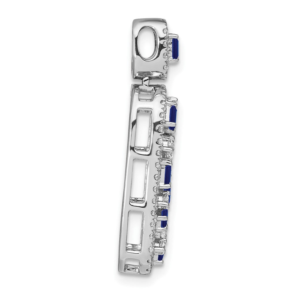 14k White Gold Sapphire and Diamond Oval Chain Slide (2.65 grams)