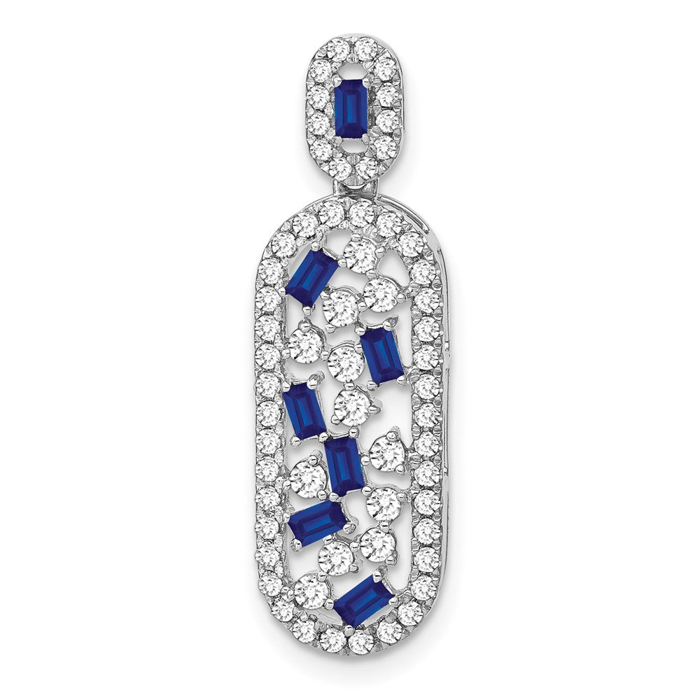 14k White Gold Sapphire and Diamond Oval Chain Slide (2.65 grams)