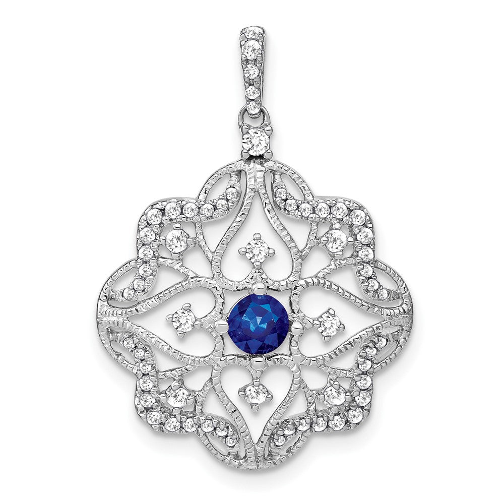 14k White Gold Sapphire and Diamond Pendant (2.5 grams)