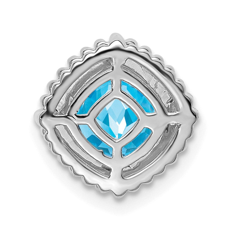 14k White Gold Cushion Blue Topaz Chain Slide (1.6 grams)