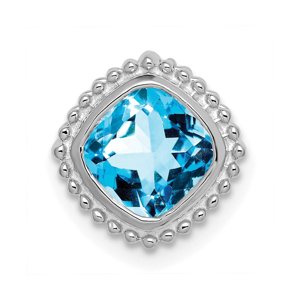 14k White Gold Cushion Blue Topaz Chain Slide (1.6 grams)