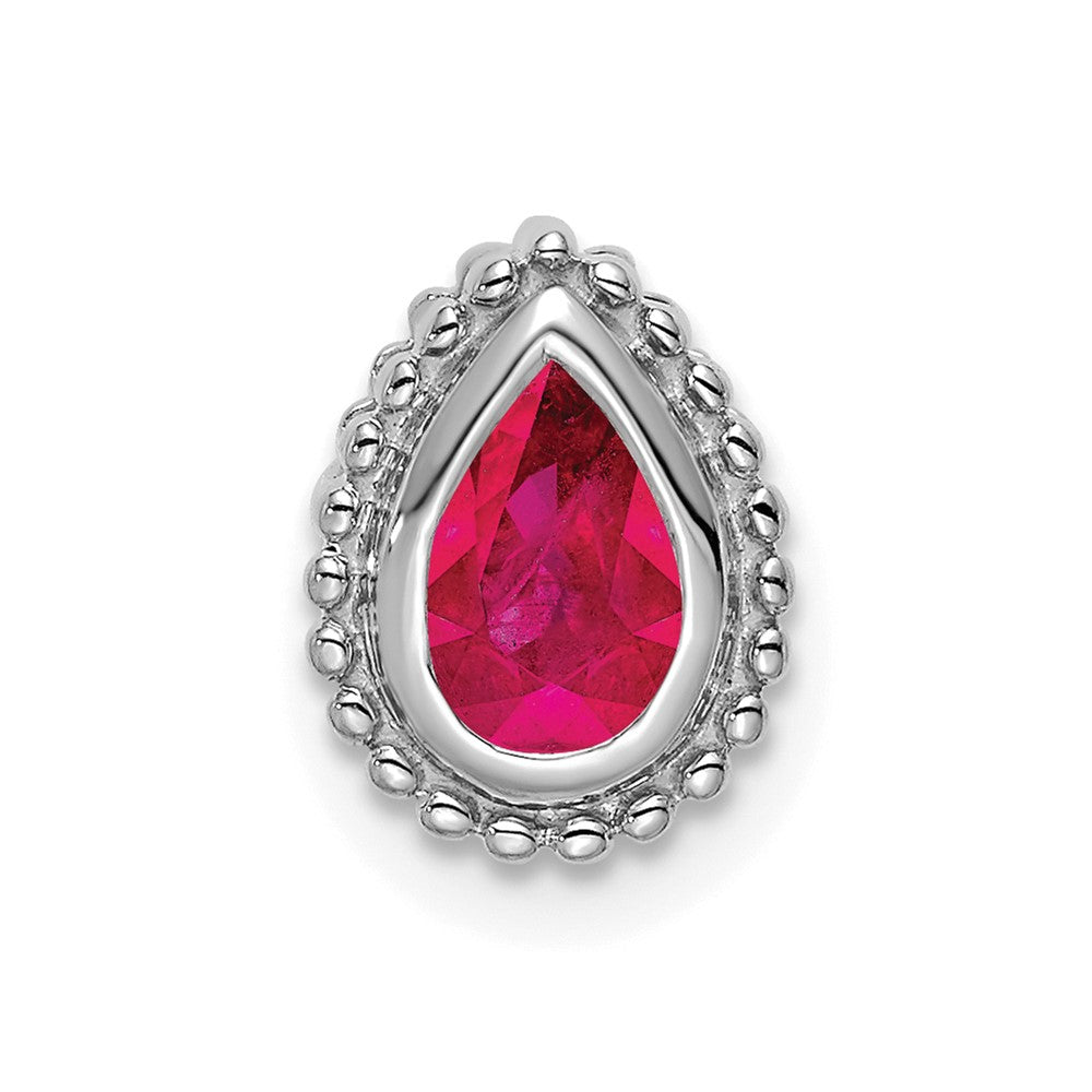 14k White Gold Pear Ruby Chain Slide (0.85 grams)