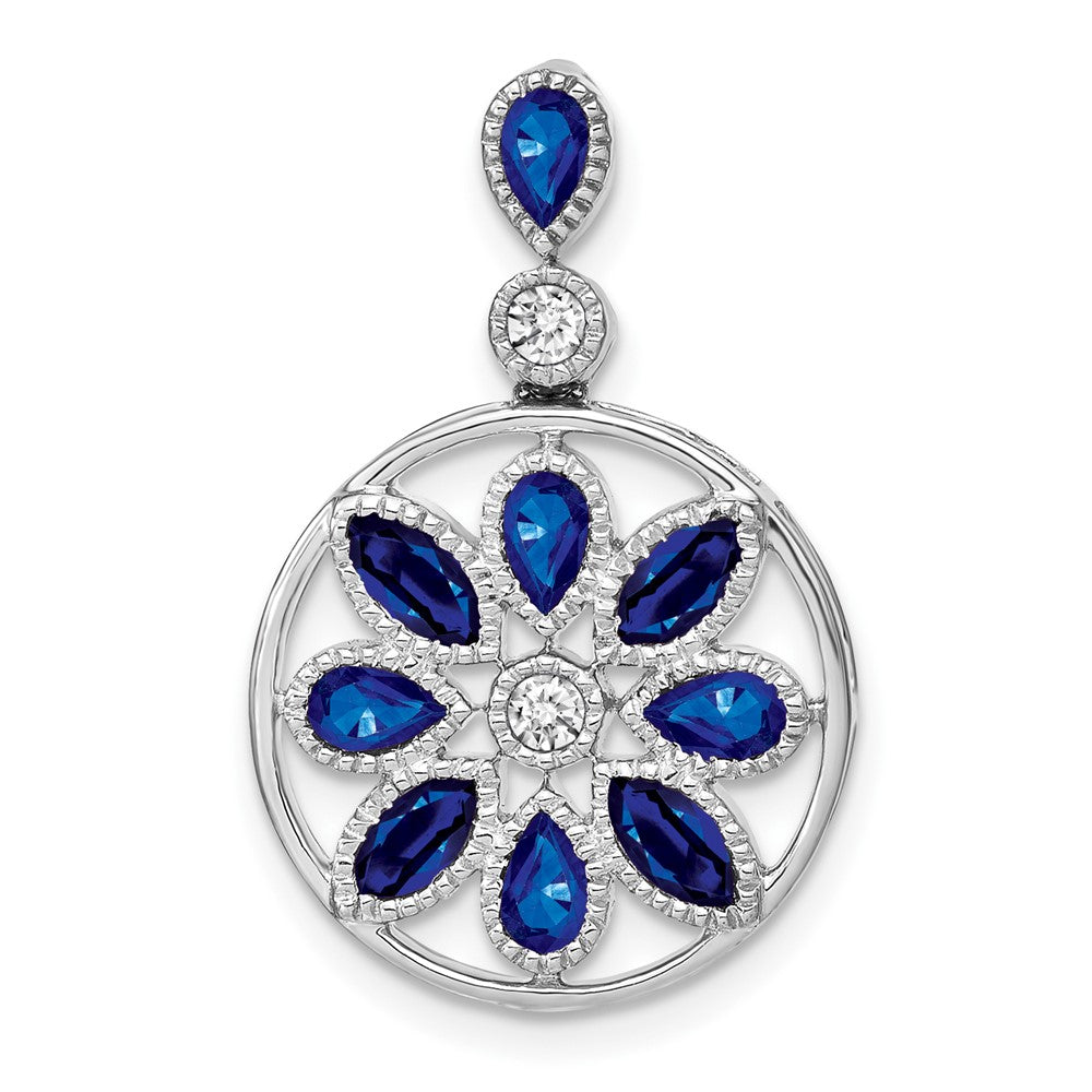 14k White Gold Sapphire and Diamond Pendant (3.3 grams)