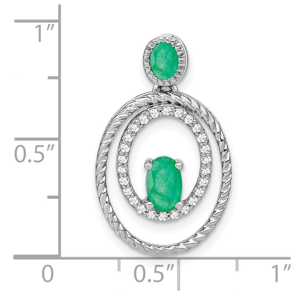 14k White Gold Emerald and Diamond Oval Pendant (2 grams)