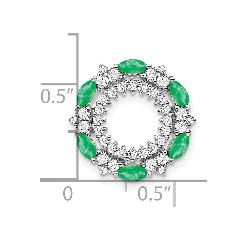 14k White Gold Emerald and Diamond Circle Chain Slide (1.65 grams)