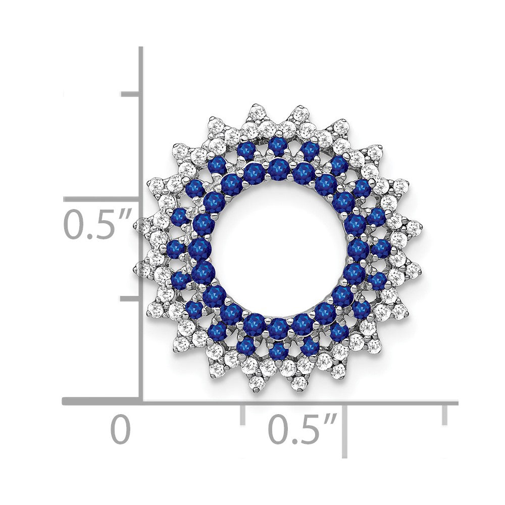 14k White Gold Sapphire and Diamond Sunburst Chain Slide (2.2 grams)