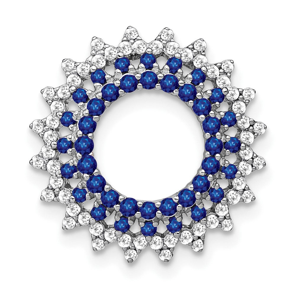 14k White Gold Sapphire and Diamond Sunburst Chain Slide (2.2 grams)