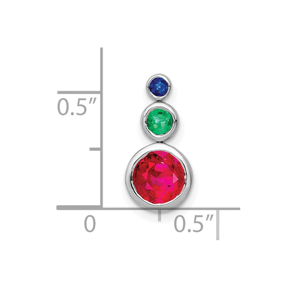 14k White Gold Ruby, Emerald and Sapphire Chain Slide (1.45 grams)