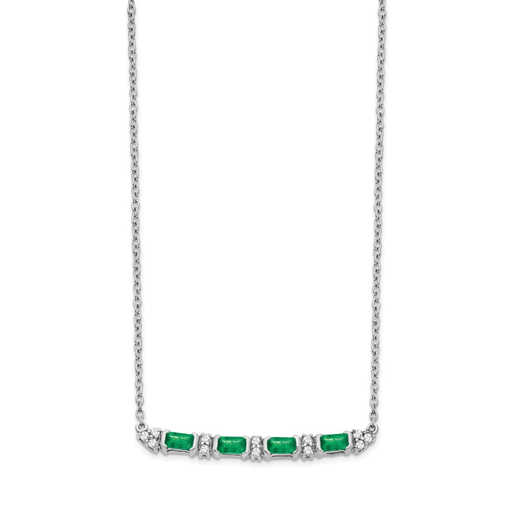 14k White Gold 3 mm Emerald and Diamond in. Bar Necklace (1.03 grams)