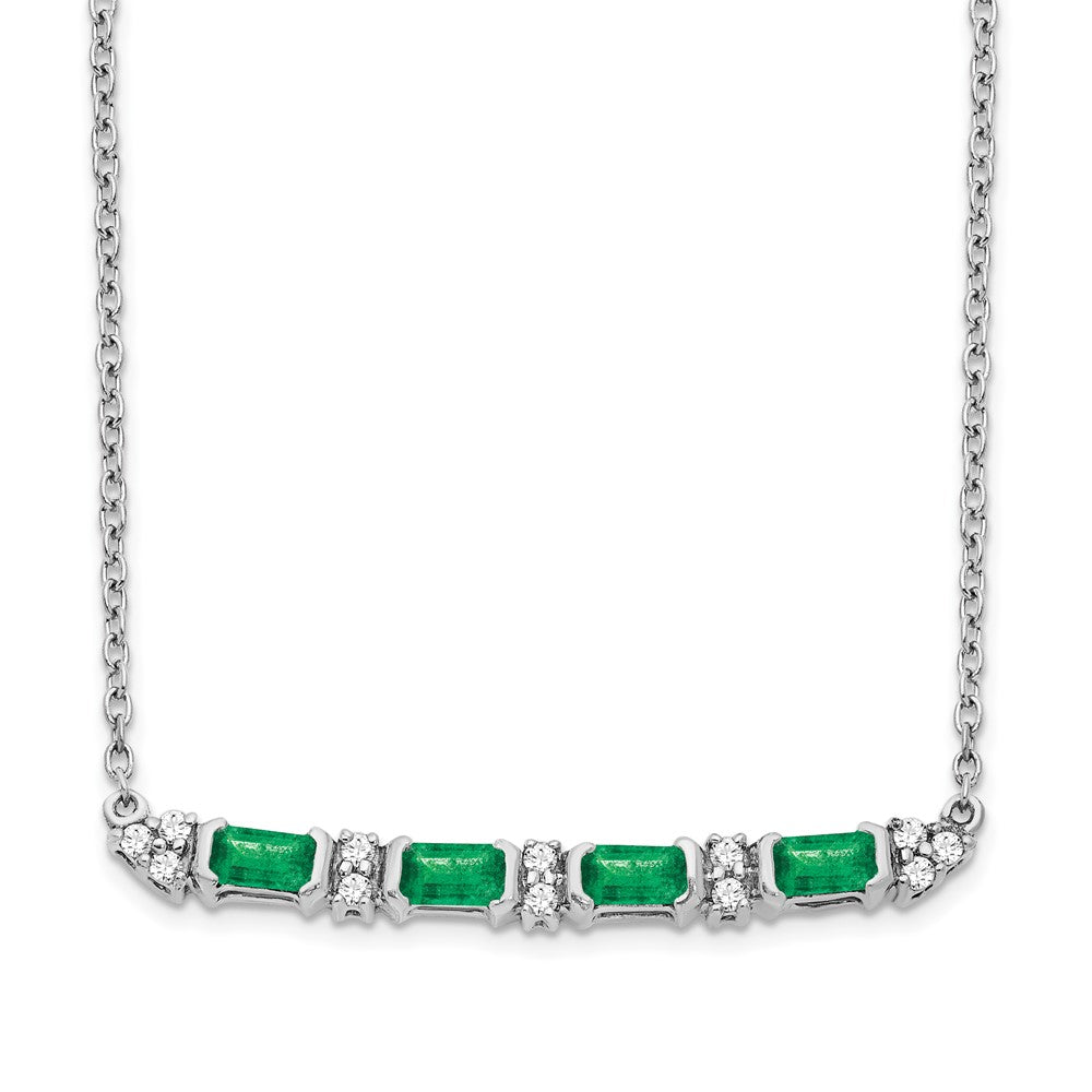14k White Gold 3 mm Emerald and Diamond in. Bar Necklace (1.03 grams)