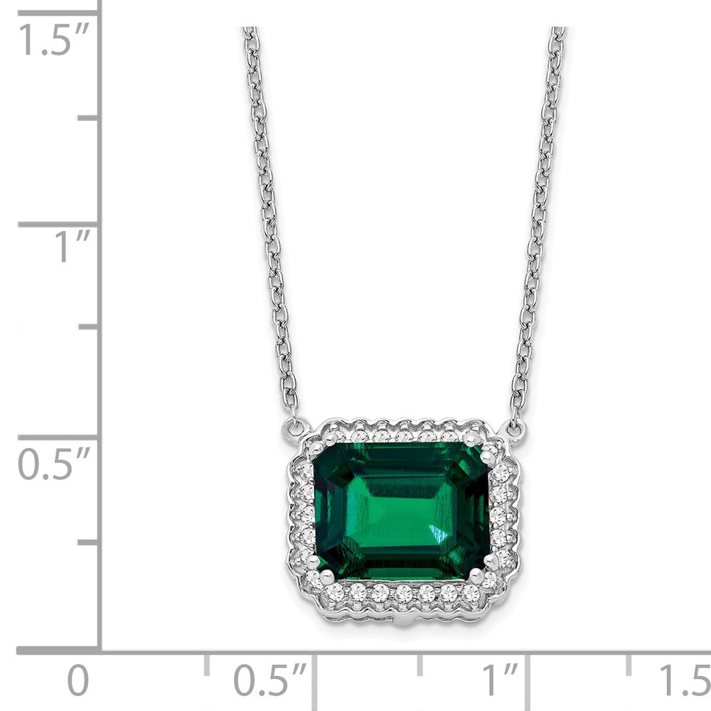 14k White Gold 12 mm Octagon Created Emerald and Diamond in. Necklace (3.04 grams)