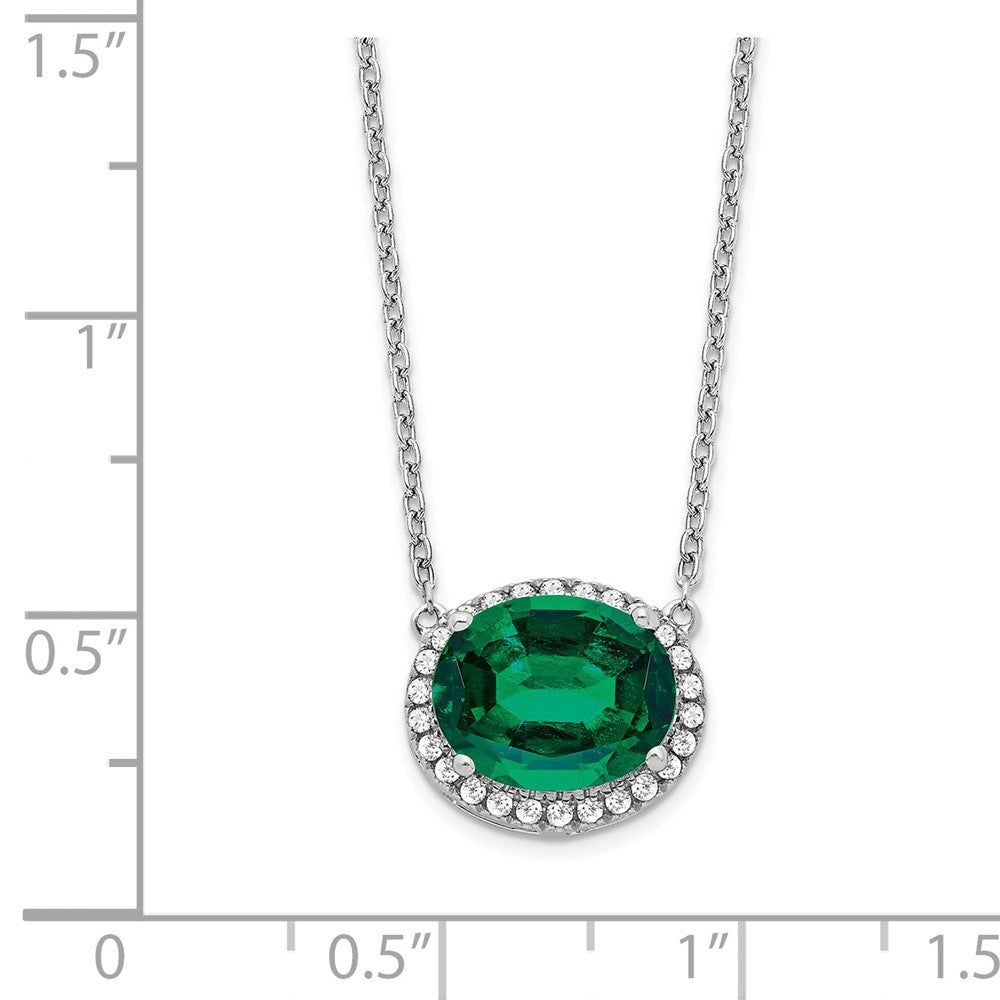 14k White Gold 10.8 mm Oval Created Emerald/Diamond in. Halo Necklace (2.23 grams)