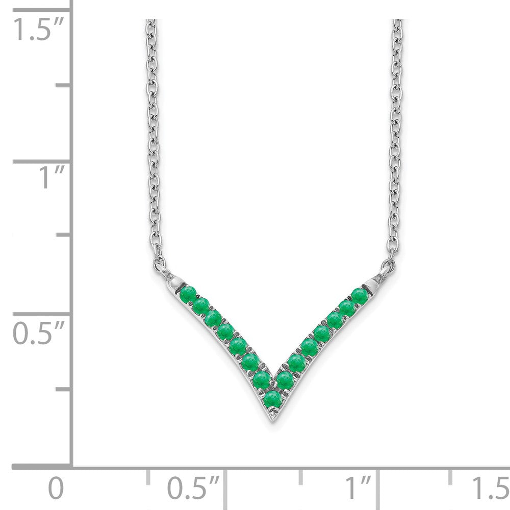 14k White Gold 4.2 mm Emerald in. V-Necklace (2.14 grams)