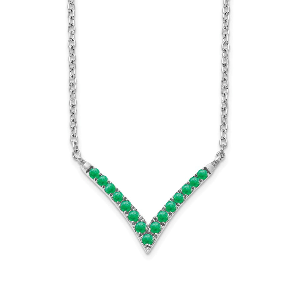 14k White Gold 4.2 mm Emerald in. V-Necklace (2.14 grams)