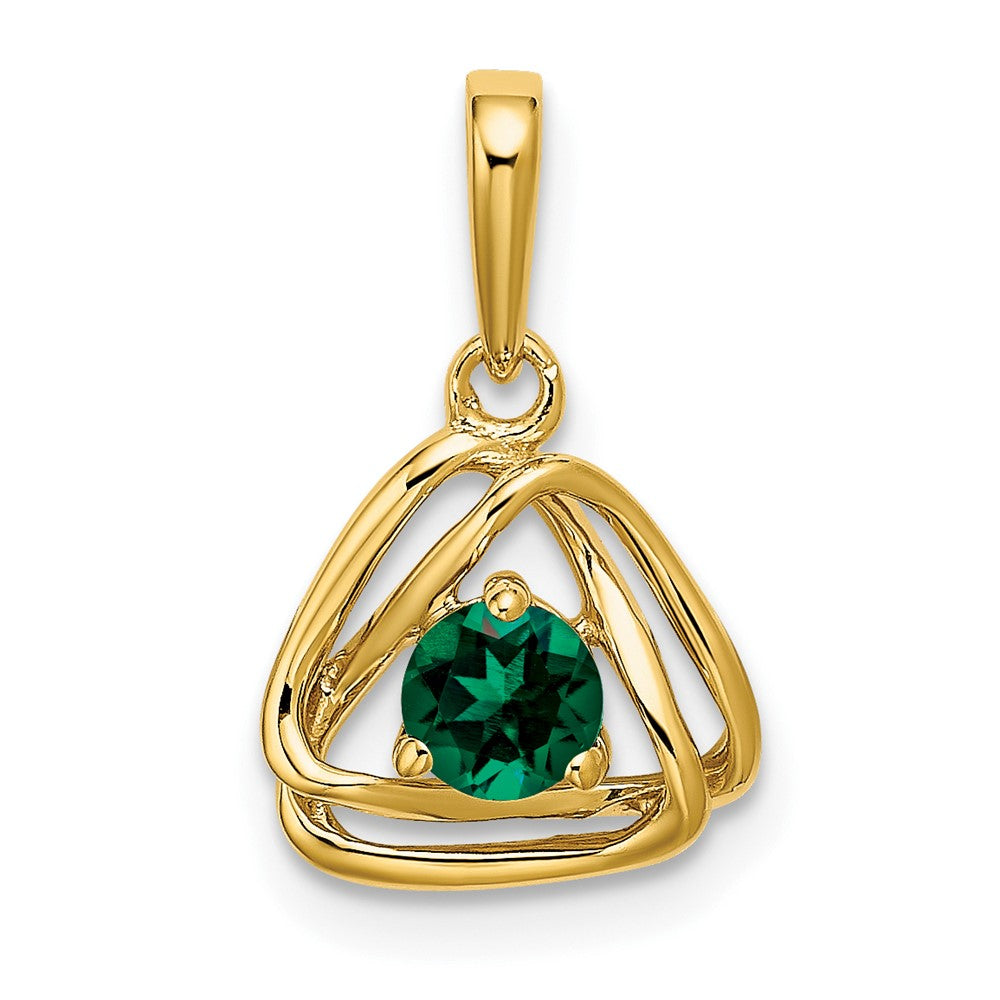 14k Created Emerald Triangle Pendant (0.95 grams)