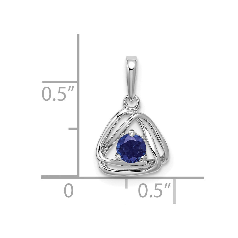 14k White Gold Created Sapphire Triangle Pendant (0.95 grams)