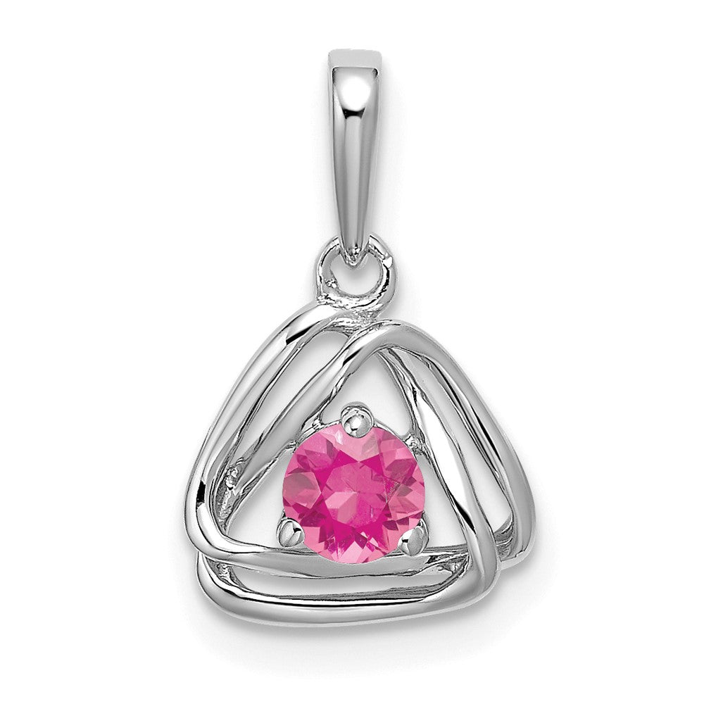 14k White Gold Pink Tourmaline Triangle Pendant (0.95 grams)