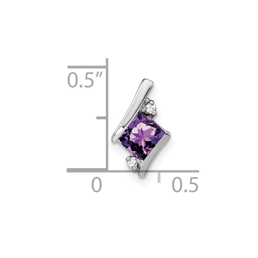 14K White Gold Cushion Amethyst and Diamond Chain Slide (0.9 grams)