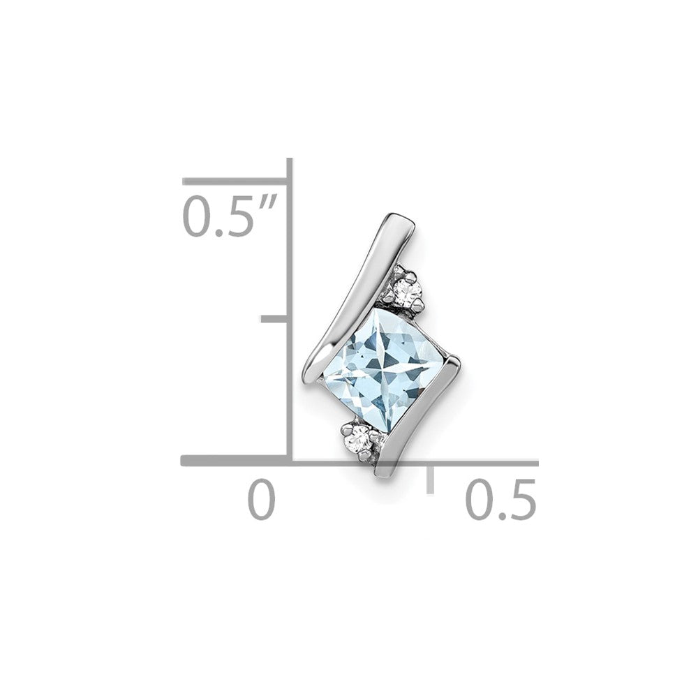 14K White Gold Cushion Aquamarine and Diamond Chain Slide (0.9 grams)
