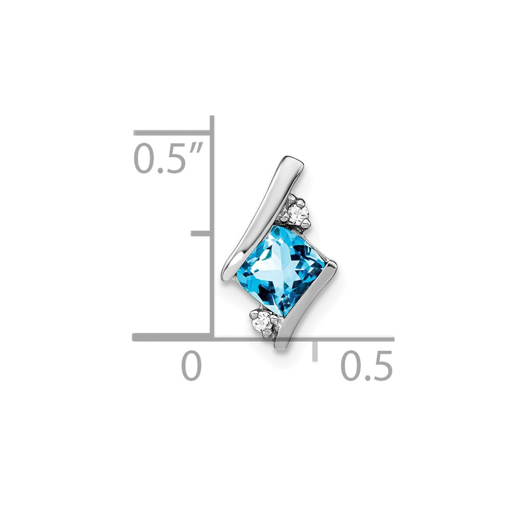 14K White Gold Cushion Blue Topaz and Diamond Chain Slide (0.9 grams)