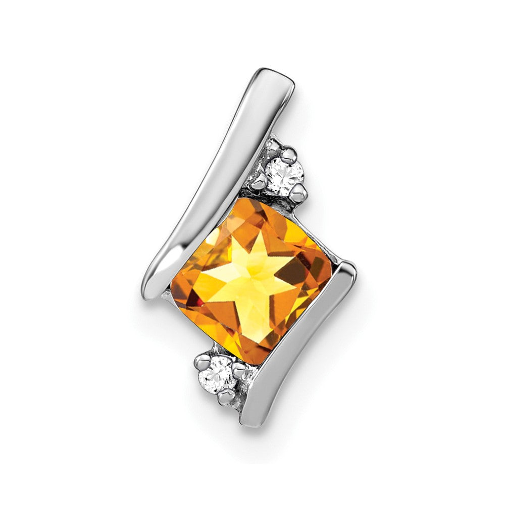 14K White Gold Cushion Citrine and Diamond Chain Slide (0.9 grams)