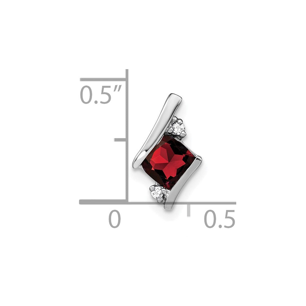 14K White Gold Cushion Garnet and Diamond Chain Slide (0.9 grams)