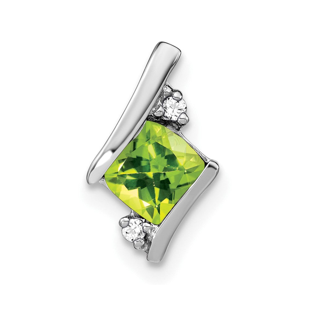 14K White Gold Cushion Peridot and Diamond Chain Slide (0.9 grams)