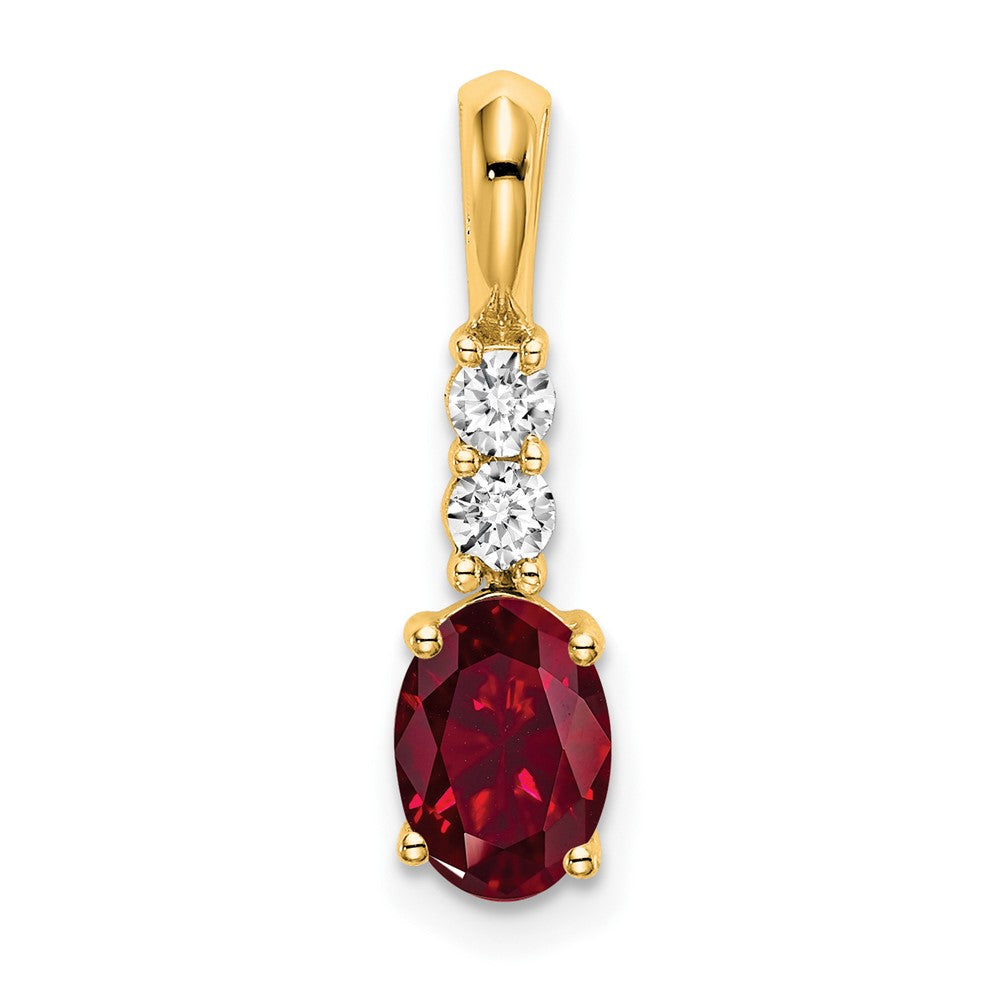 14K Oval Created Ruby and Diamond Pendant (0.7 grams)