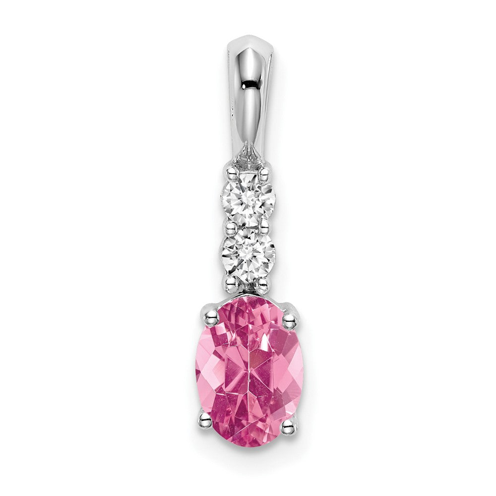 14k White Gold Oval Pink Tourmaline and Diamond Pendant (0.7 grams)