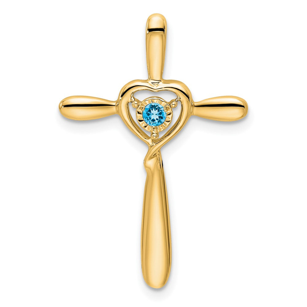 14k Blue Topaz Cross w/Heart Chain Slide (1.33 grams)
