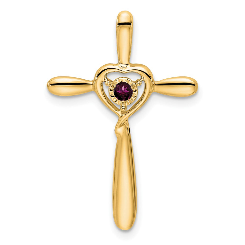14k Rhodolite Garnet Cross w/Heart Chain Slide (1.33 grams)