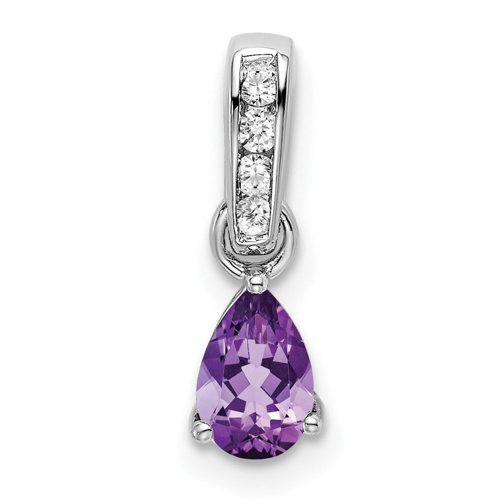 14K White Gold Pear Amethyst and Diamond Pendant (0.55 grams)