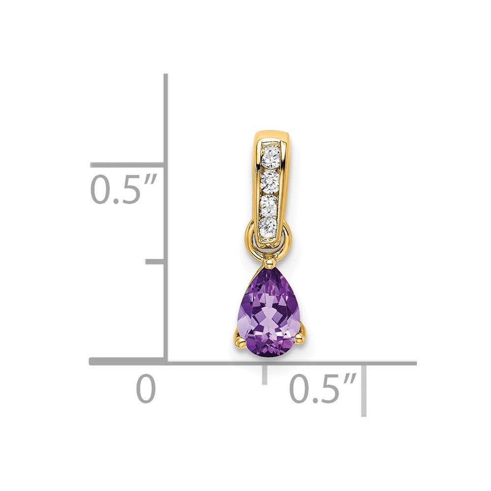 14K Pear Amethyst and Diamond Pendant (0.55 grams)